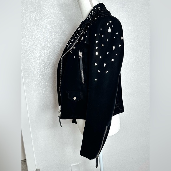 Giuseppe Rhinestone Embellished Black Velvet Biker Jacket Zanotti Medium Small - Picture 5 of 17